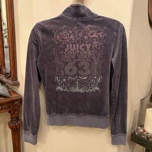 Juicy Couture Gray New York Los Angeles Velour Zipped Y2K Jacket Size Medium